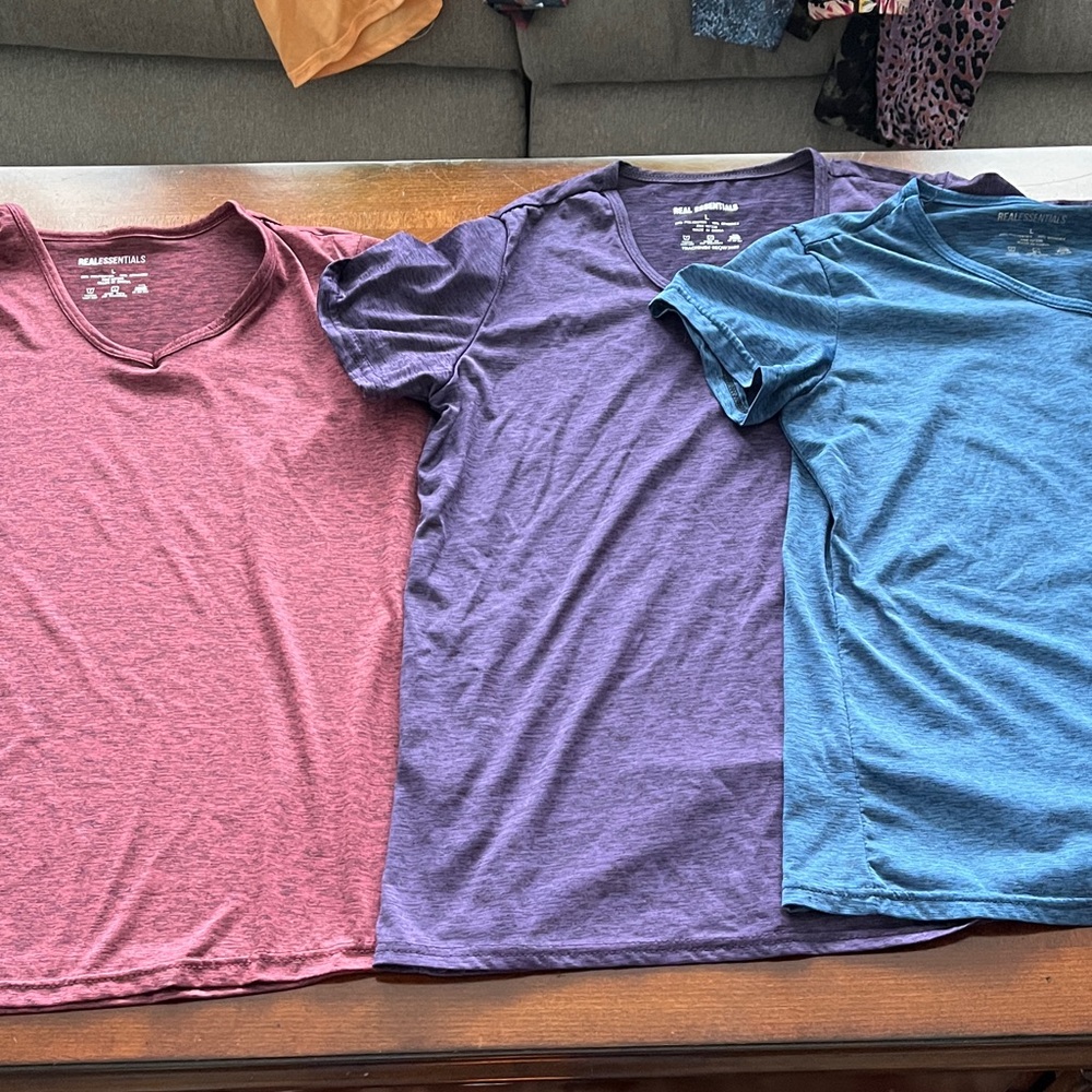 3 Real Essentials Women's short sleeved Tops - Burgundy, Violet, Teal